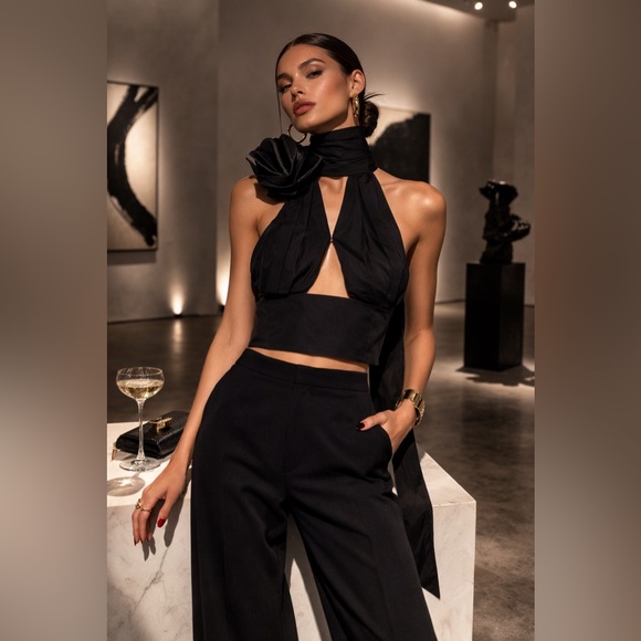 AREA Tops - AREA Black Silk Halter Scarf Crop Top |Size S US 4